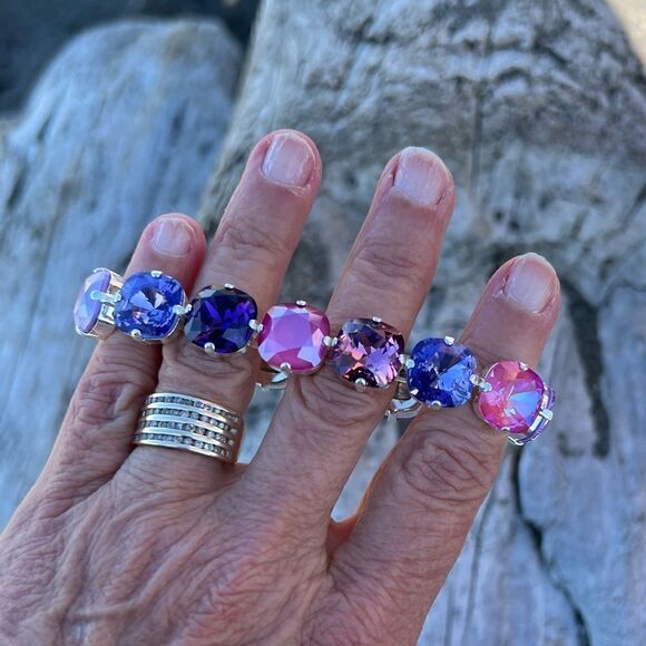 Handcrafted statement bracelet with Swarovski crystal pinks and purples - Picture 4 of 7